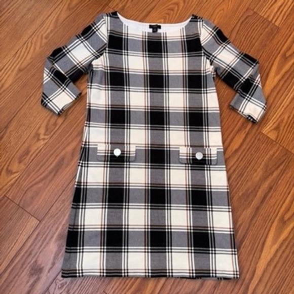 Ann Taylor Factory Dresses & Skirts - Ann Taylor Factory Petite Plaid Shift Dress Black White Tan XSP 544454